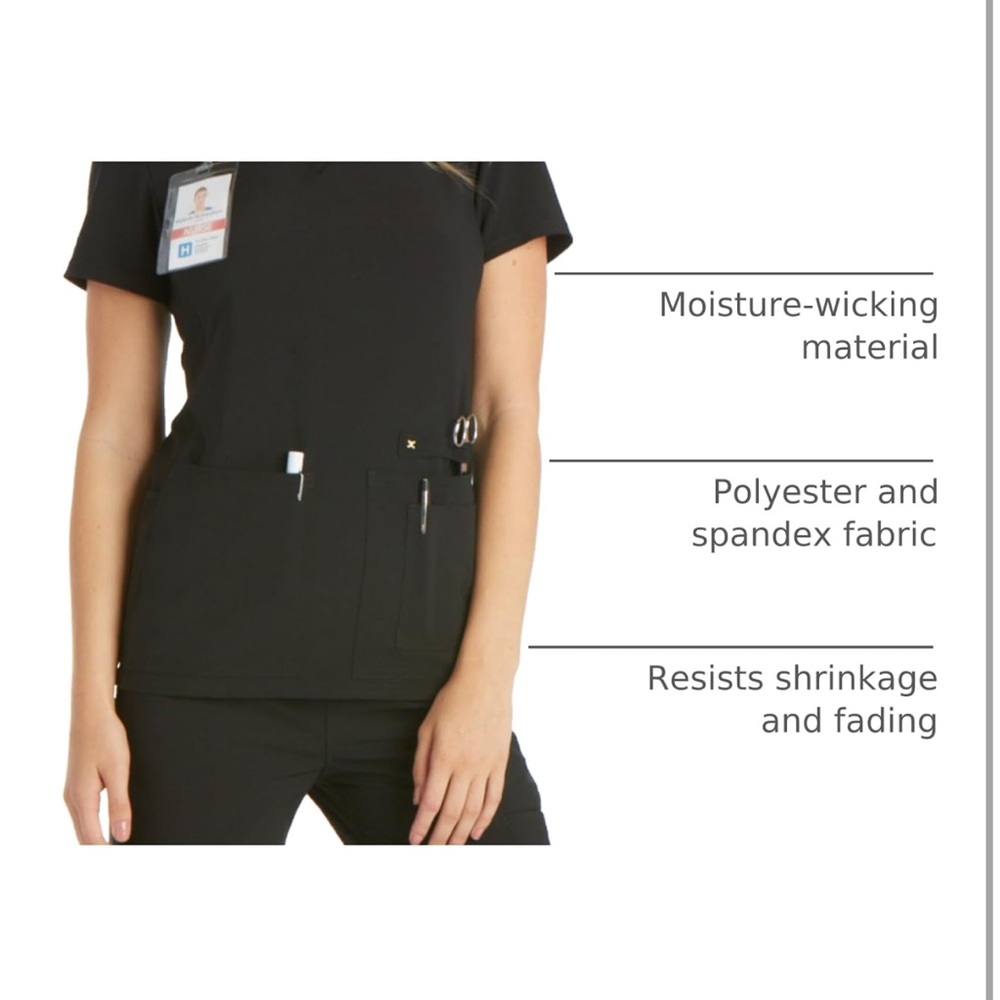 Cherokee Women's Medical Scrub Top Iflex V-Neck Knit Panel Top 2XL BLACK - Picture 3 of 4